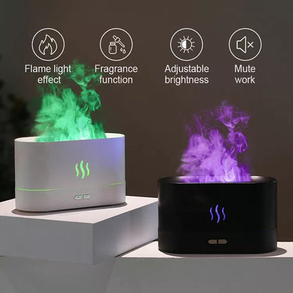 USB Ultrasonic Flame Humidifier and Aroma Diffuser with RGB LED Lighting