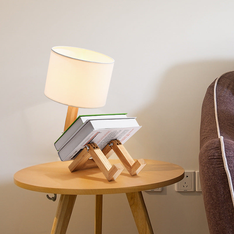 Modern Nordic Wooden Desk Lamp with Fabric Shade for Bedroom or Bedside