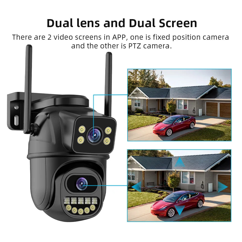 Dual-Lens Wi-Fi PTZ Security Camera with AI Auto-Tracking, Two-Way Audio, and iCSee App