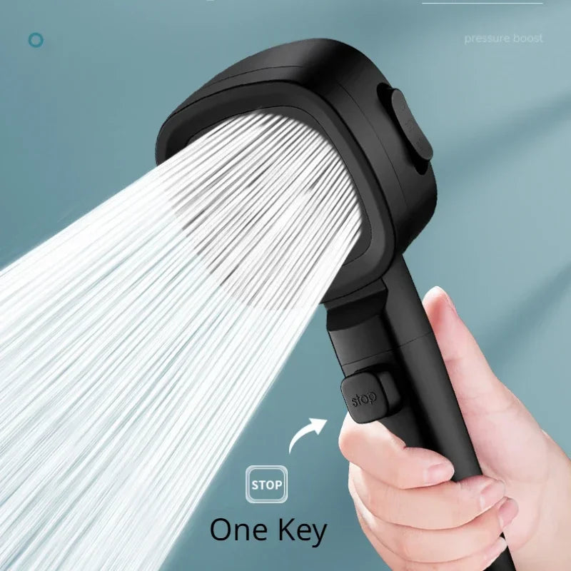 High-Pressure Water-Saving Shower Head with 3 Spray Modes and One-Touch Stop