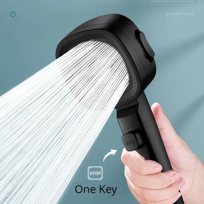 High-Pressure Water-Saving Shower Head with 3 Spray Modes and One-Touch Stop