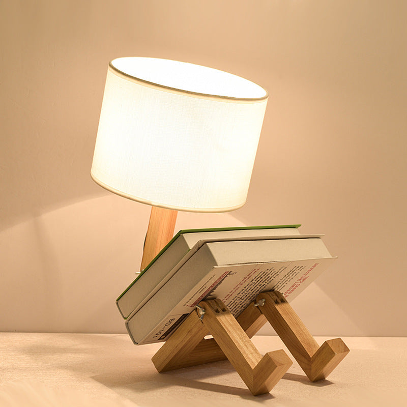 Modern Nordic Wooden Desk Lamp with Fabric Shade for Bedroom or Bedside