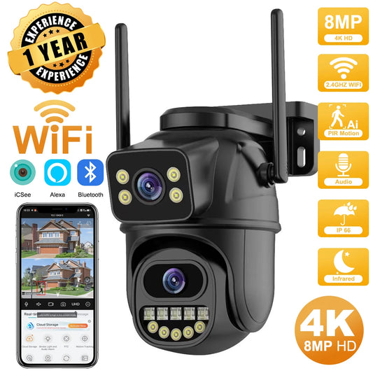 Dual-Lens Wi-Fi PTZ Security Camera with AI Auto-Tracking, Two-Way Audio, and iCSee App