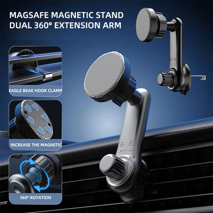 Magnetic Car Phone Holder for 4.7–7-Inch Smartphones, Air Vent Mount with Shock-Resistant GPS Stand