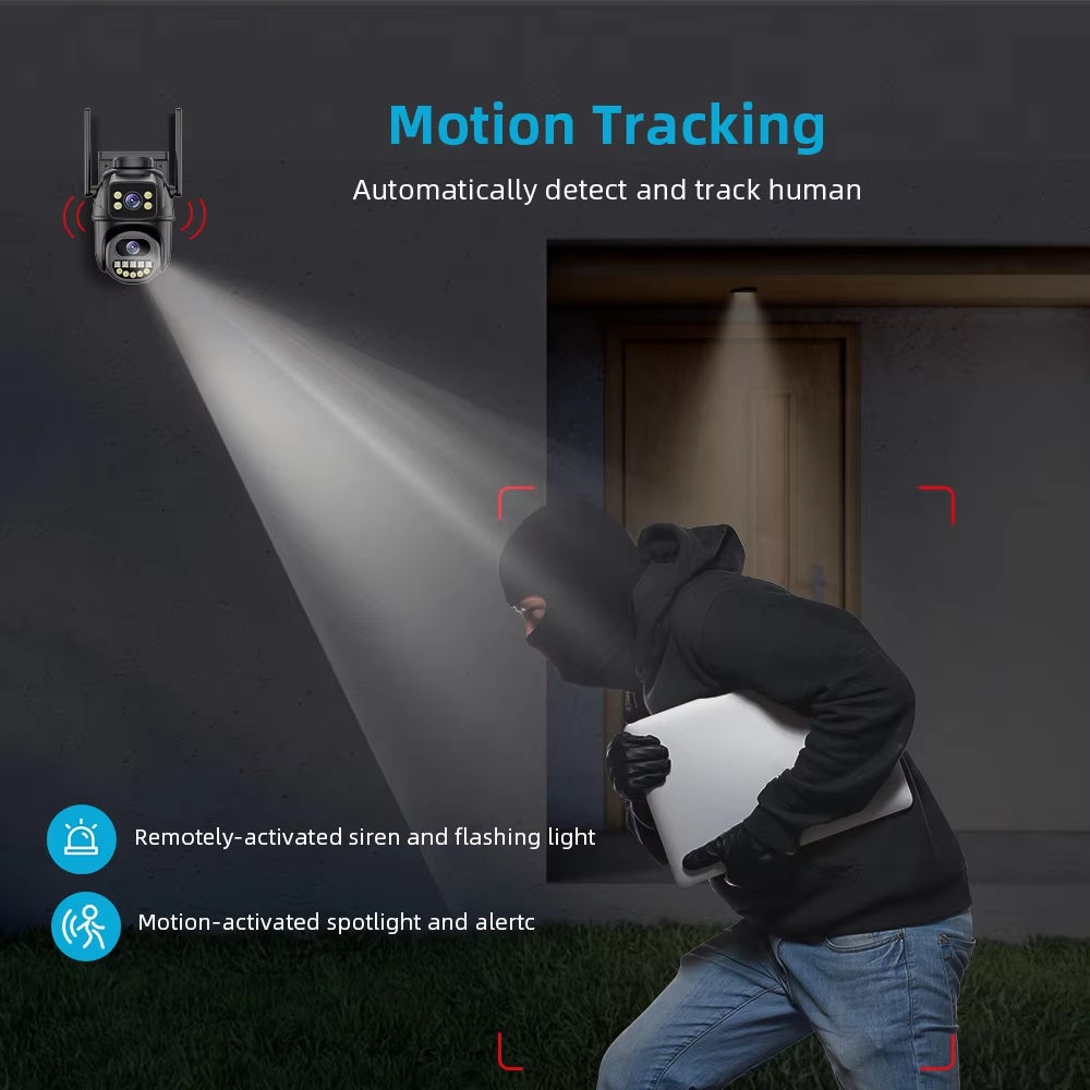 Dual-Lens Wi-Fi PTZ Security Camera with AI Auto-Tracking, Two-Way Audio, and iCSee App