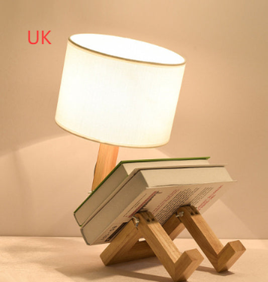 Modern Nordic Wooden Desk Lamp with Fabric Shade for Bedroom or Bedside
