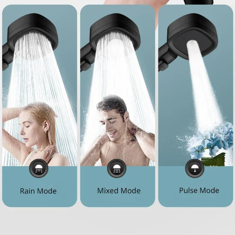 High-Pressure Water-Saving Shower Head with 3 Spray Modes and One-Touch Stop