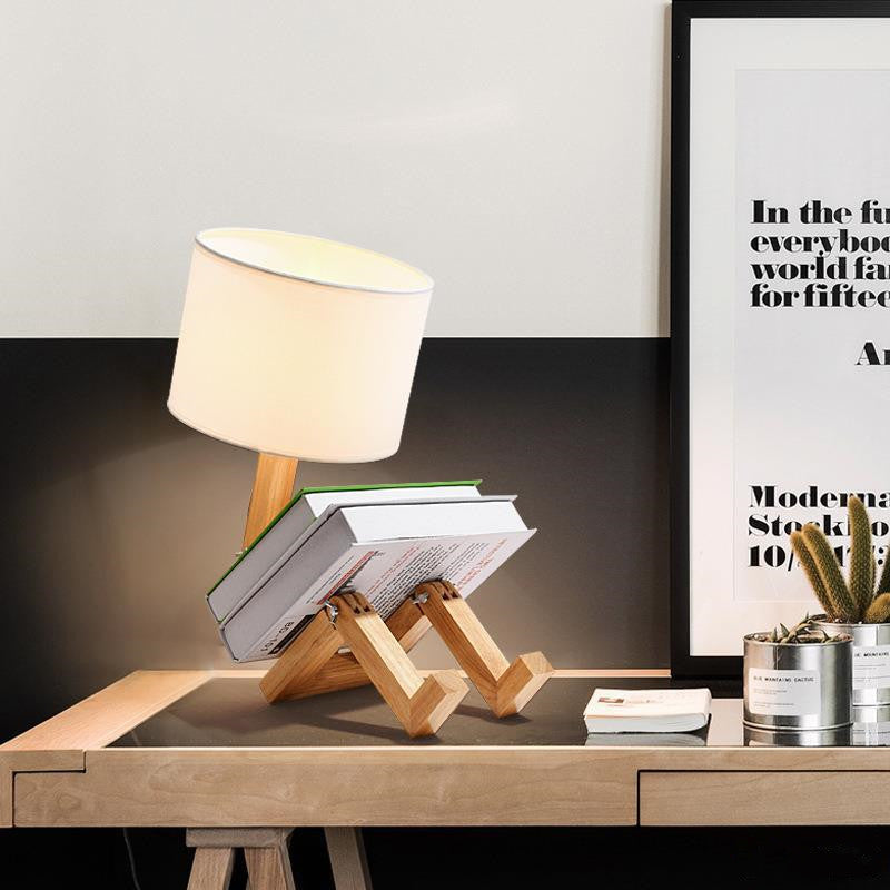 Modern Nordic Wooden Desk Lamp with Fabric Shade for Bedroom or Bedside