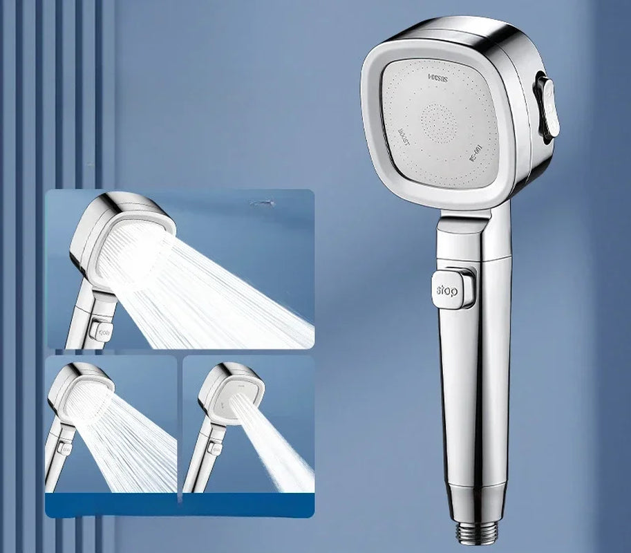 High-Pressure Water-Saving Shower Head with 3 Spray Modes and One-Touch Stop