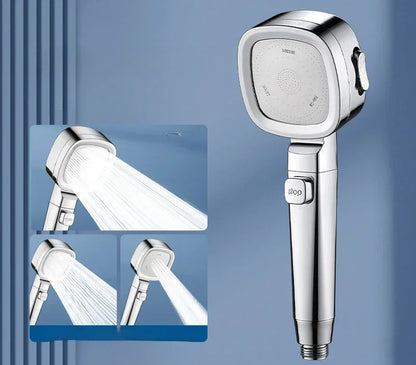 High-Pressure Water-Saving Shower Head with 3 Spray Modes and One-Touch Stop