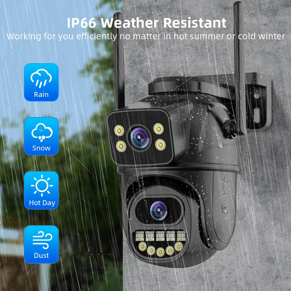 Dual-Lens Wi-Fi PTZ Security Camera with AI Auto-Tracking, Two-Way Audio, and iCSee App