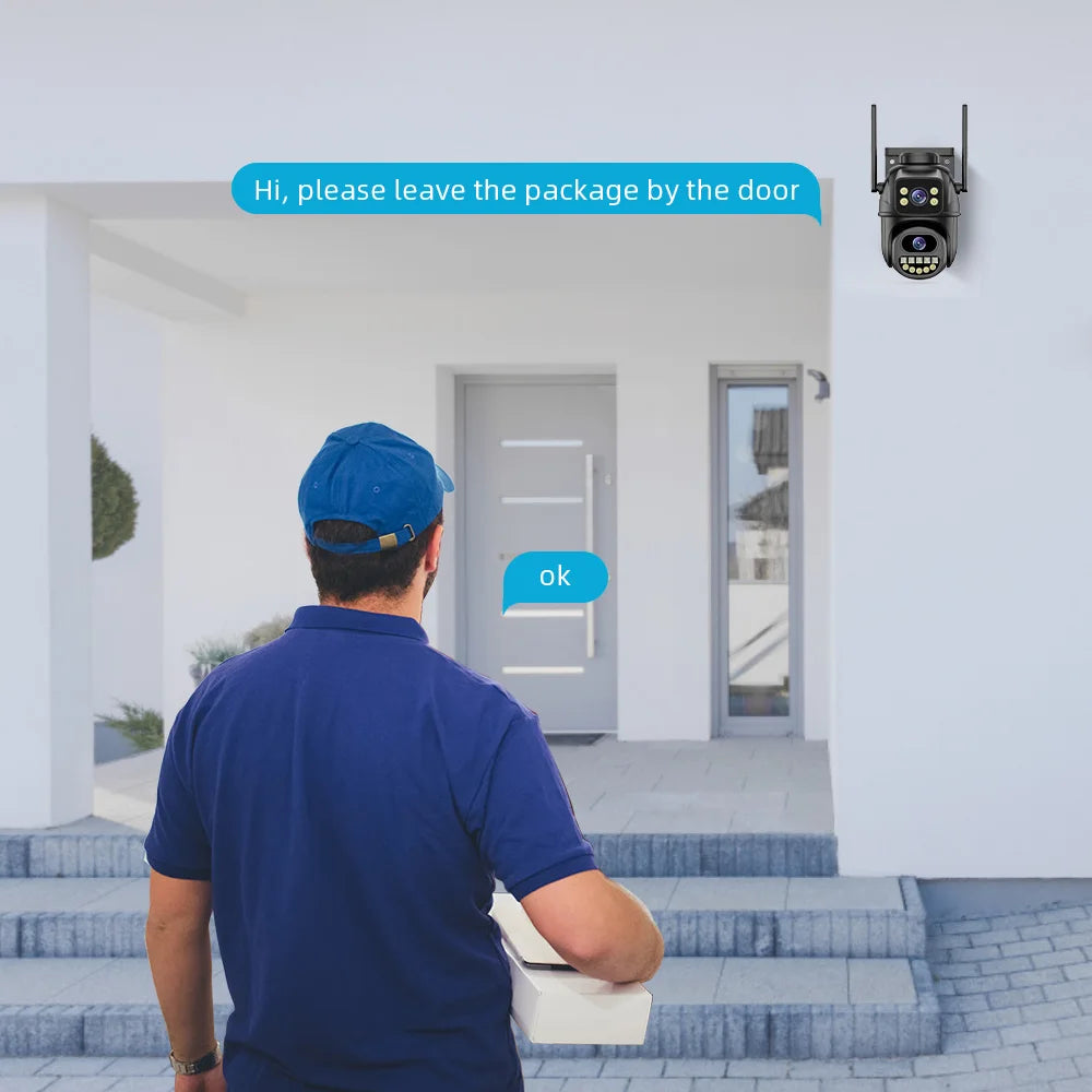 Dual-Lens Wi-Fi PTZ Security Camera with AI Auto-Tracking, Two-Way Audio, and iCSee App