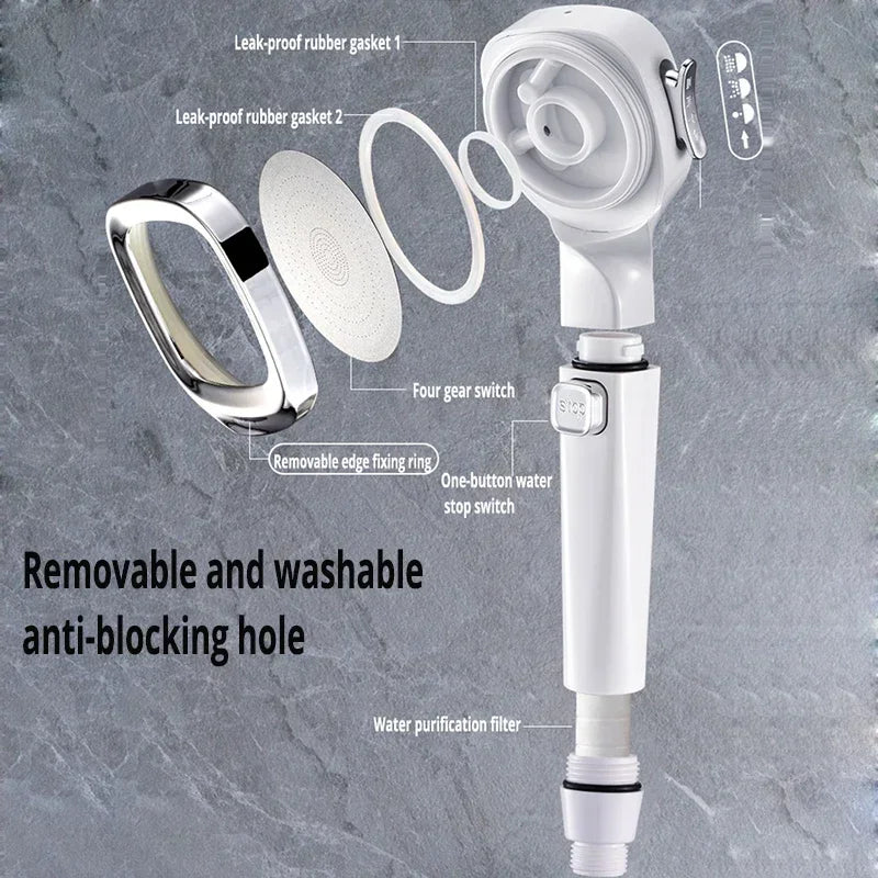 High-Pressure Water-Saving Shower Head with 3 Spray Modes and One-Touch Stop