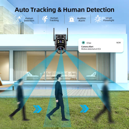 Dual-Lens Wi-Fi PTZ Security Camera with AI Auto-Tracking, Two-Way Audio, and iCSee App