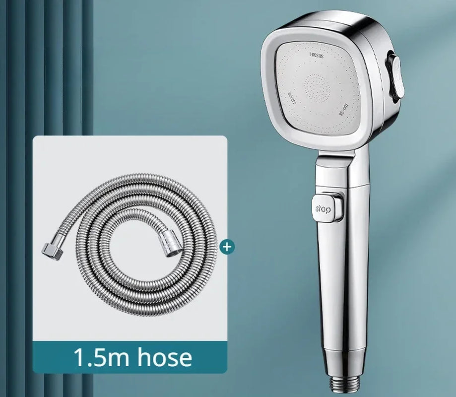 High-Pressure Water-Saving Shower Head with 3 Spray Modes and One-Touch Stop