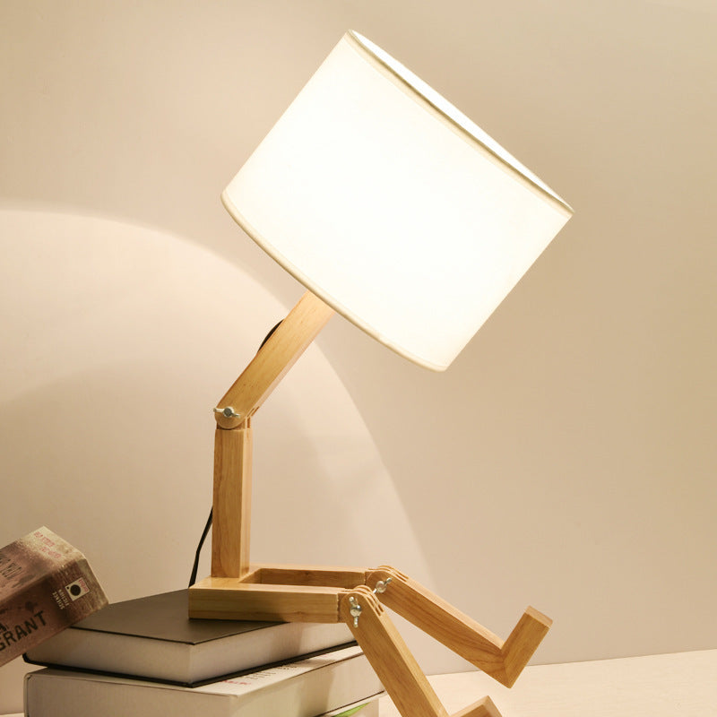 Modern Nordic Wooden Desk Lamp with Fabric Shade for Bedroom or Bedside