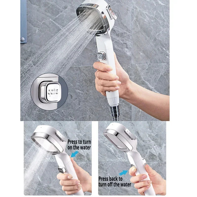 High-Pressure Water-Saving Shower Head with 3 Spray Modes and One-Touch Stop