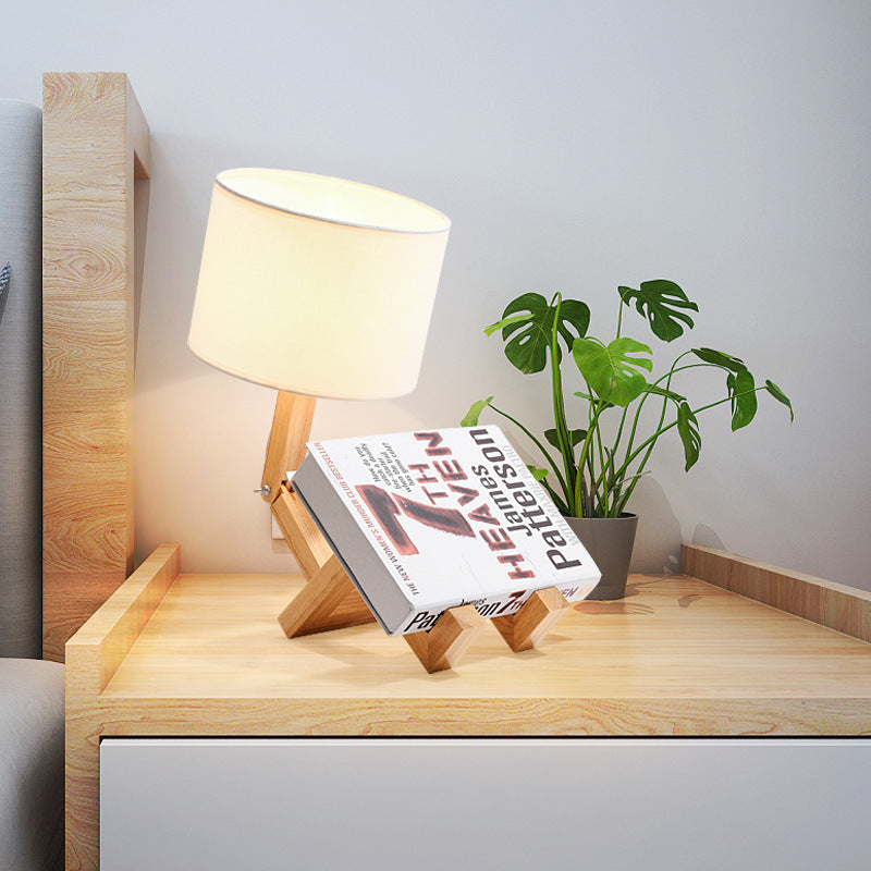 Modern Nordic Wooden Desk Lamp with Fabric Shade for Bedroom or Bedside